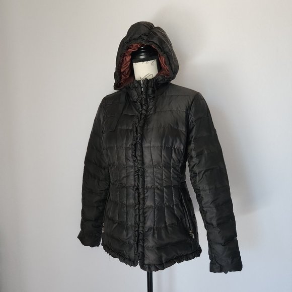 I Madison Expedition Down Puffer Hooded Jacket Ruffle Zip Black - Picture 3 of 10
